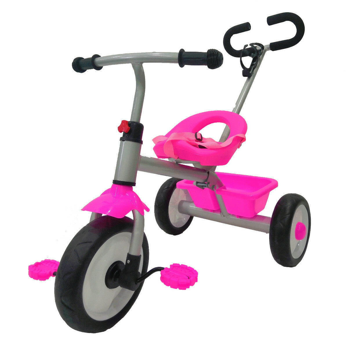 Kids My First Ride On Push Along Trike Removable Parent Handle Kids 3 Wheeler (Pink)