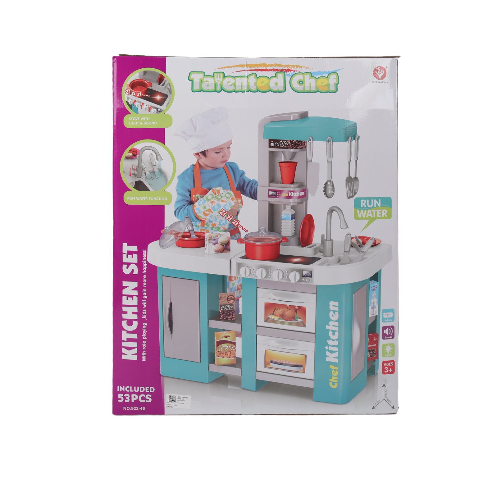 Kids Pretend Play Kitchen Set with Light & Sound Effects 53 Pieces