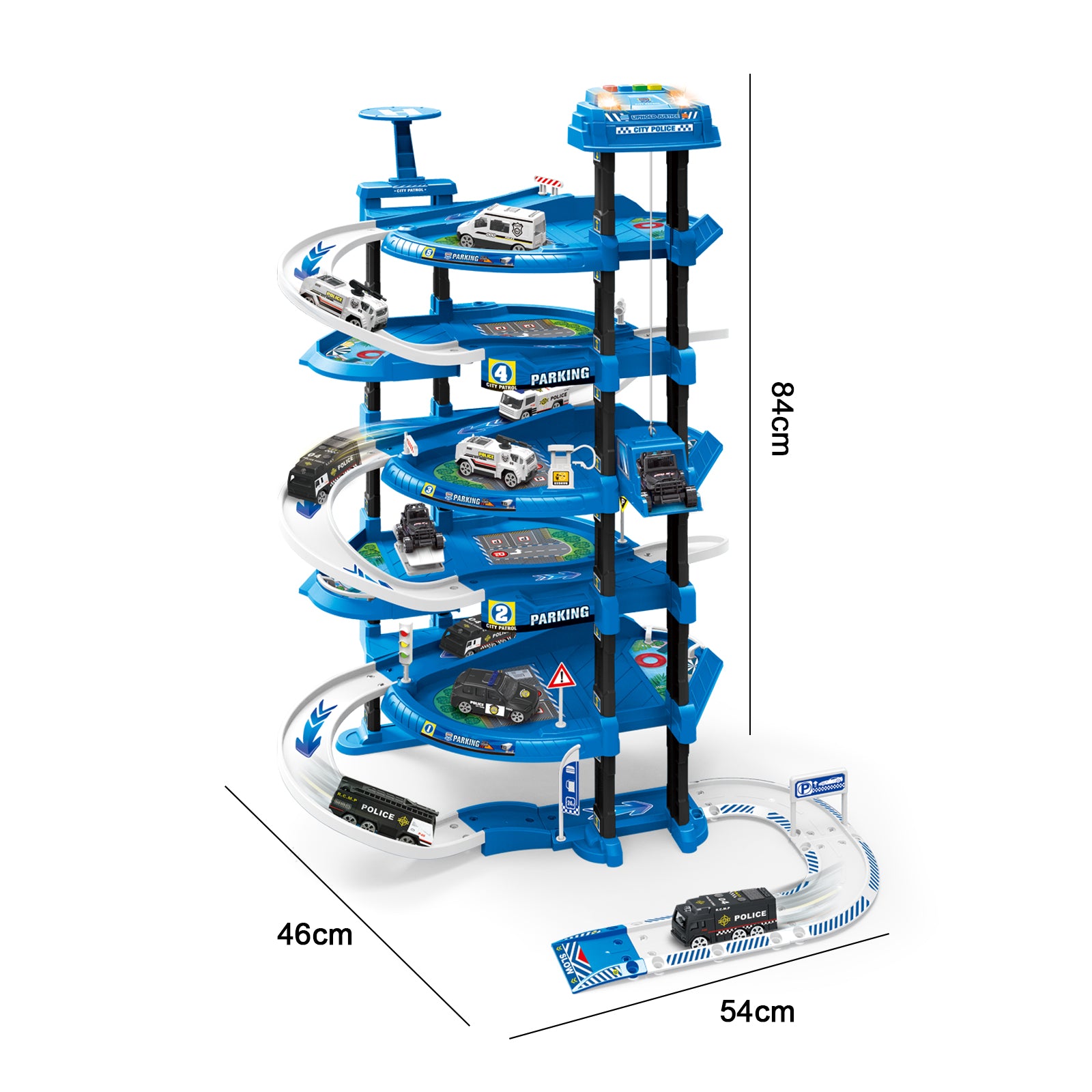 Kids Parking Garage Spiral Track 5 Levels Emergency Service Car Toy Set Play Mat