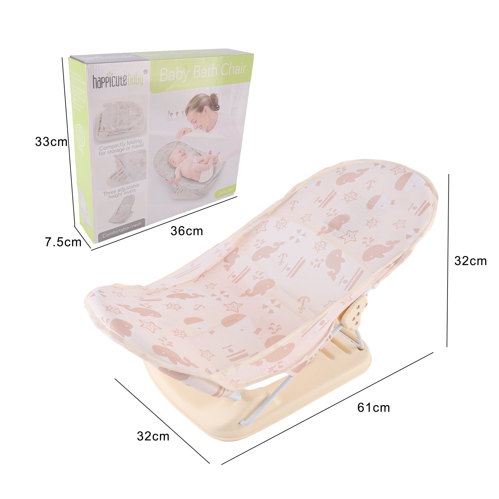 Baby Infant Bath Support Seat Foldable Adjustable Travel Baby Bather 0-12 Months (Neutral)