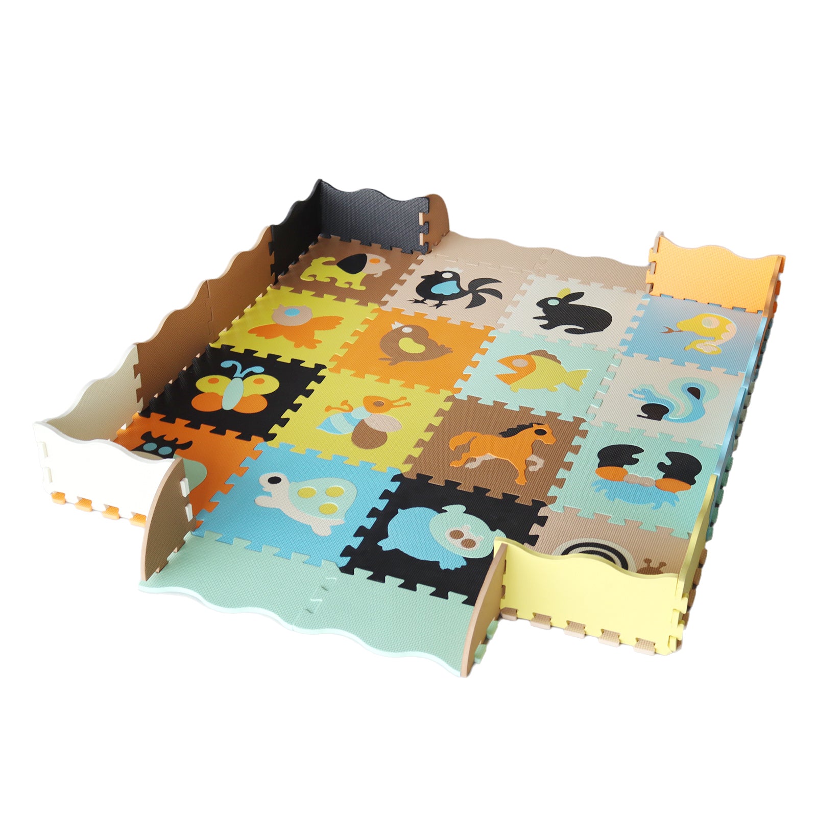 EVA Foam Interlocking Baby Play Mat - 36pc Set with Animal Shapes and Safety Borders - 142cm x 142cm