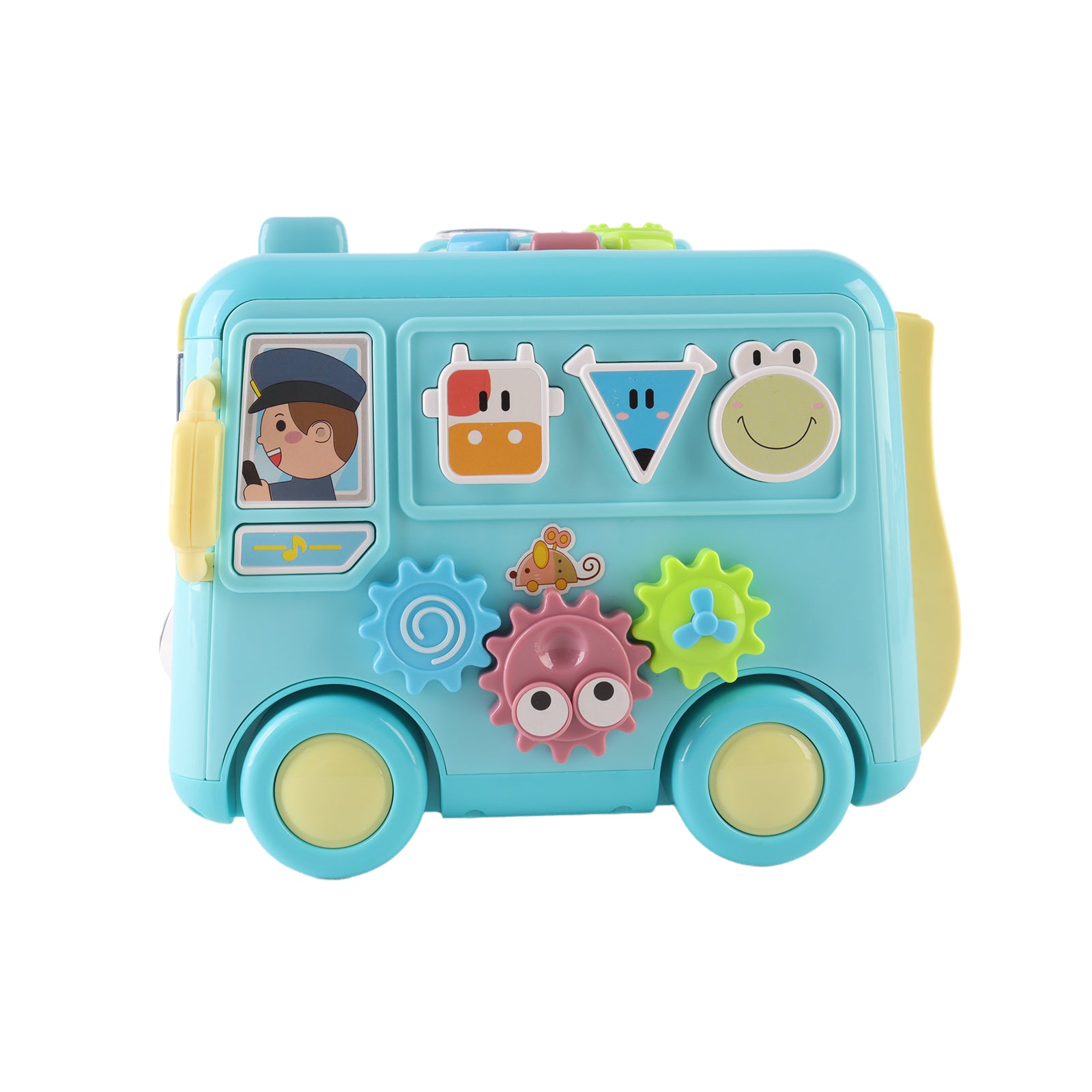 Kids Sensory Multifunction Bus Toy with Music Interactive Learning Toy Blue
