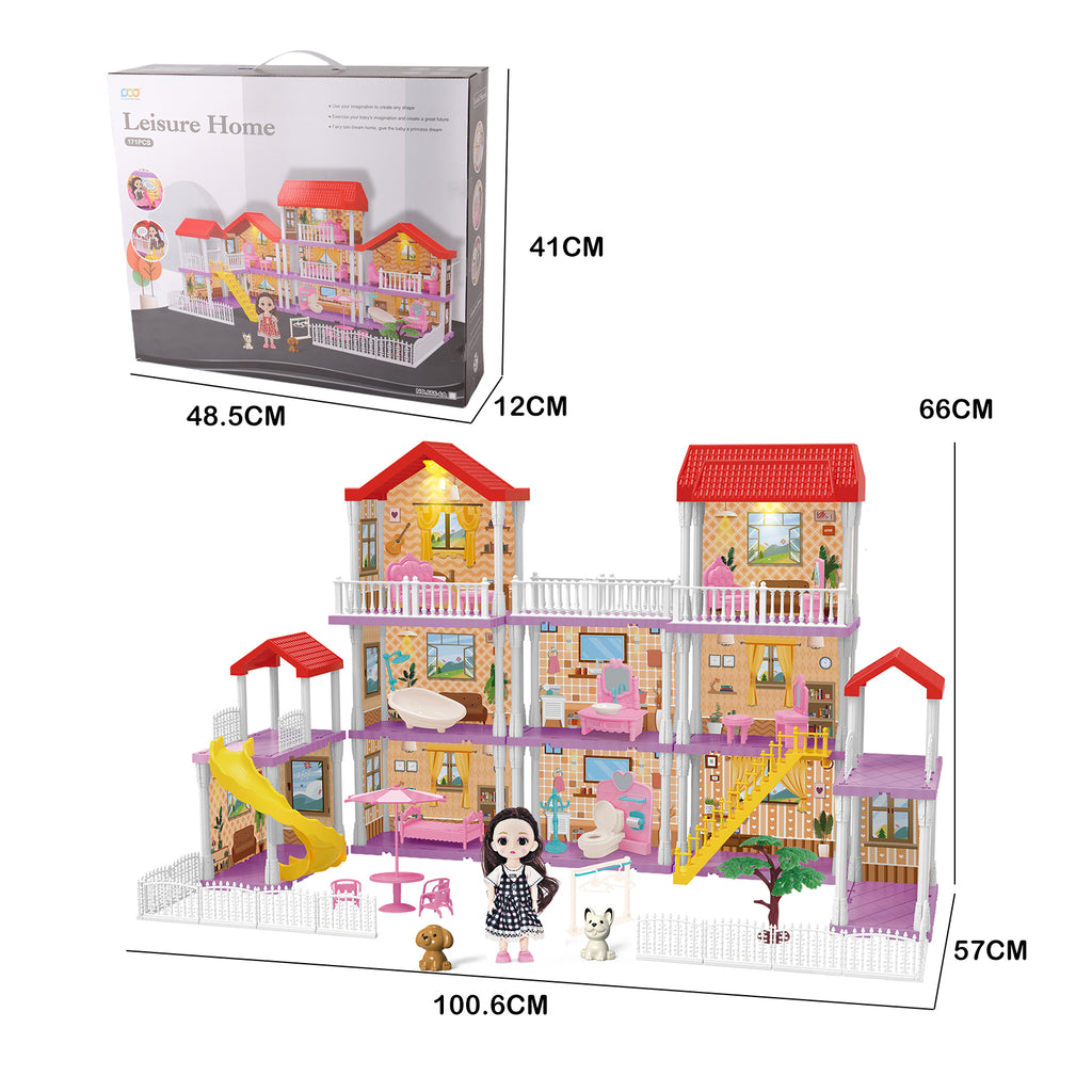 DIY Doll House With Furniture Accessories Mansion Playhouse Toy 3 Dolls 171 Pcs
