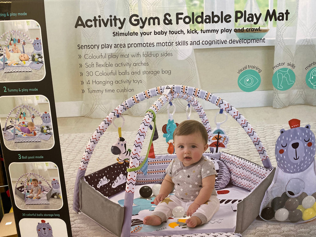 Gym Activity Foldable Play Mat Bag 30-Balls Tummy Play Kick Stimulate Your Baby (Grey)