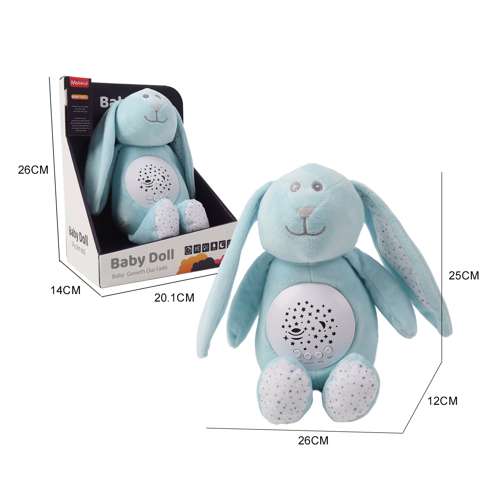 Baby Sleep Aid Plush, Night Light Projector with Starry Display and Soothing Sounds