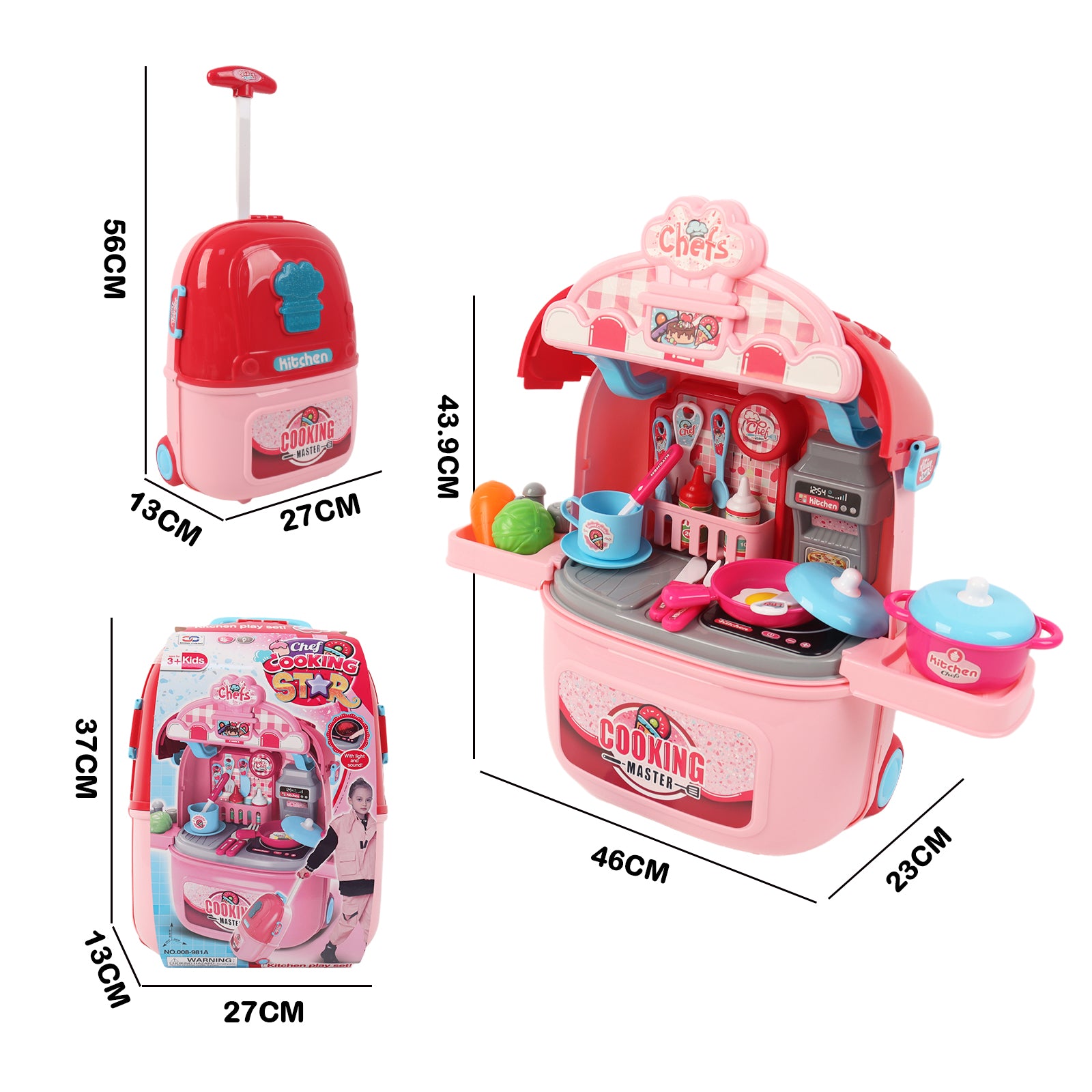 Kids Play Kitchen Set Portable Rolling Suitcase Cooking Pretend Play Toy