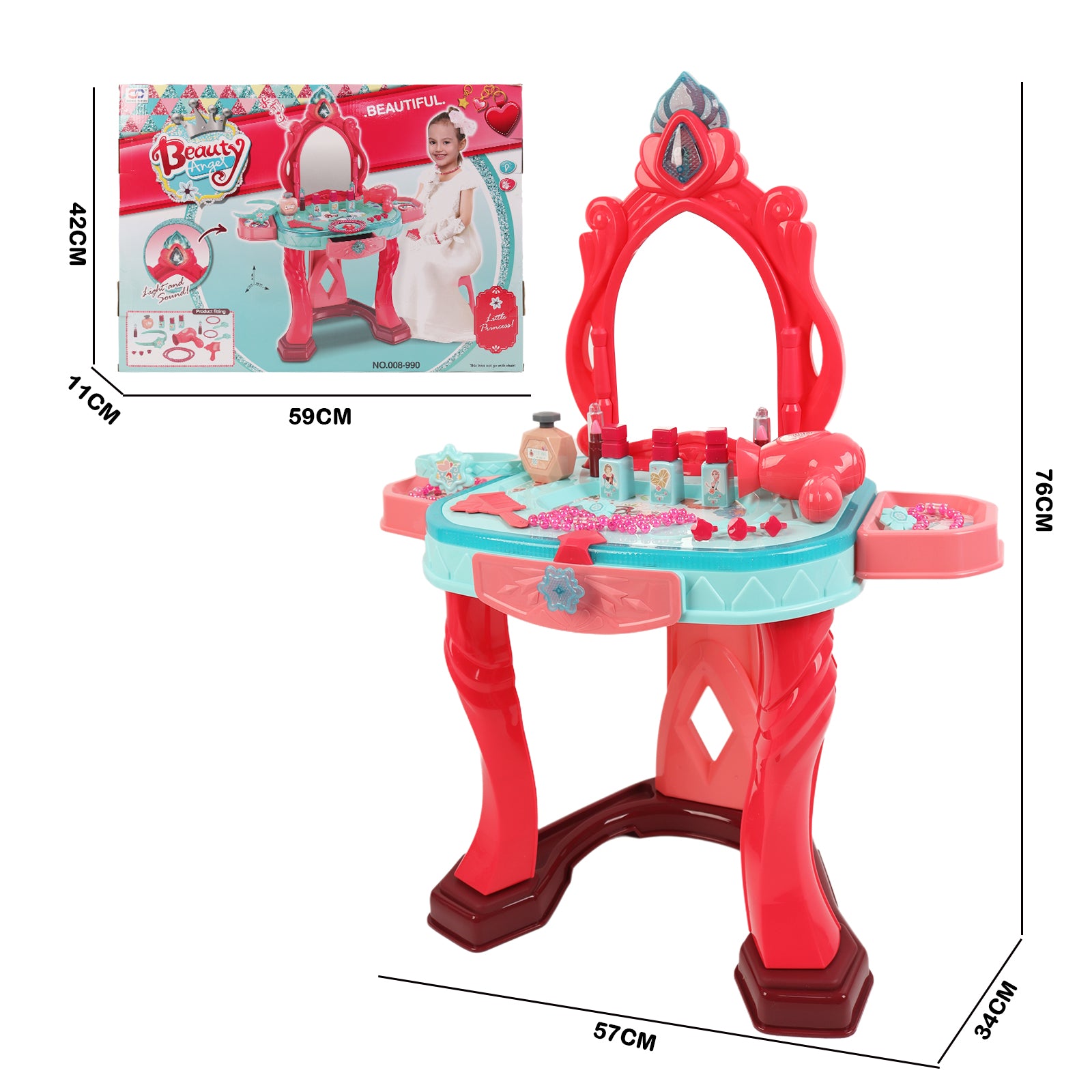Girls Makeup Dressing Table Vanity Set Mirror Fashion Princess Pretend Play Pink