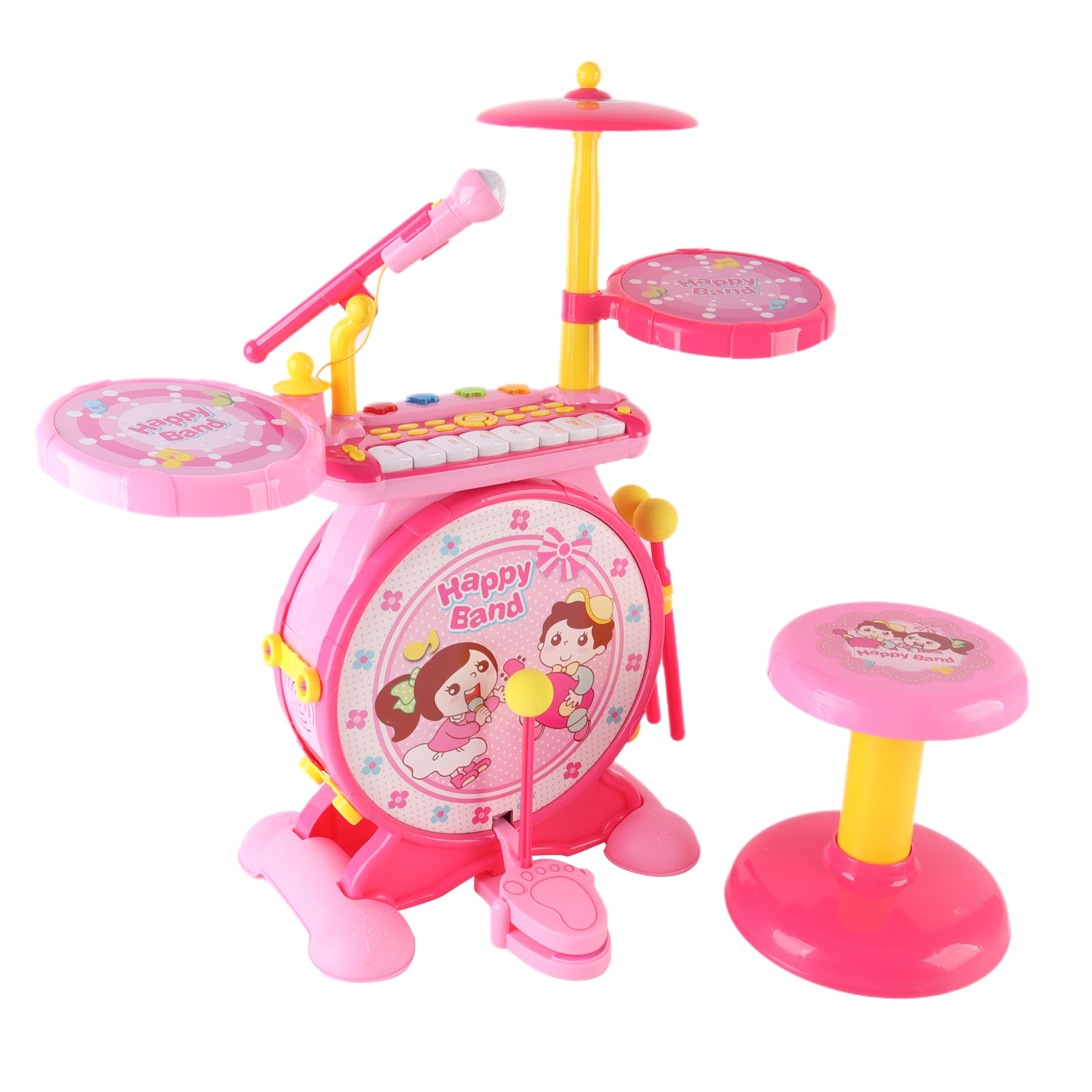 Kids Electric Drum Kit Set with Mic & Seat Children Musical Pretend Toy