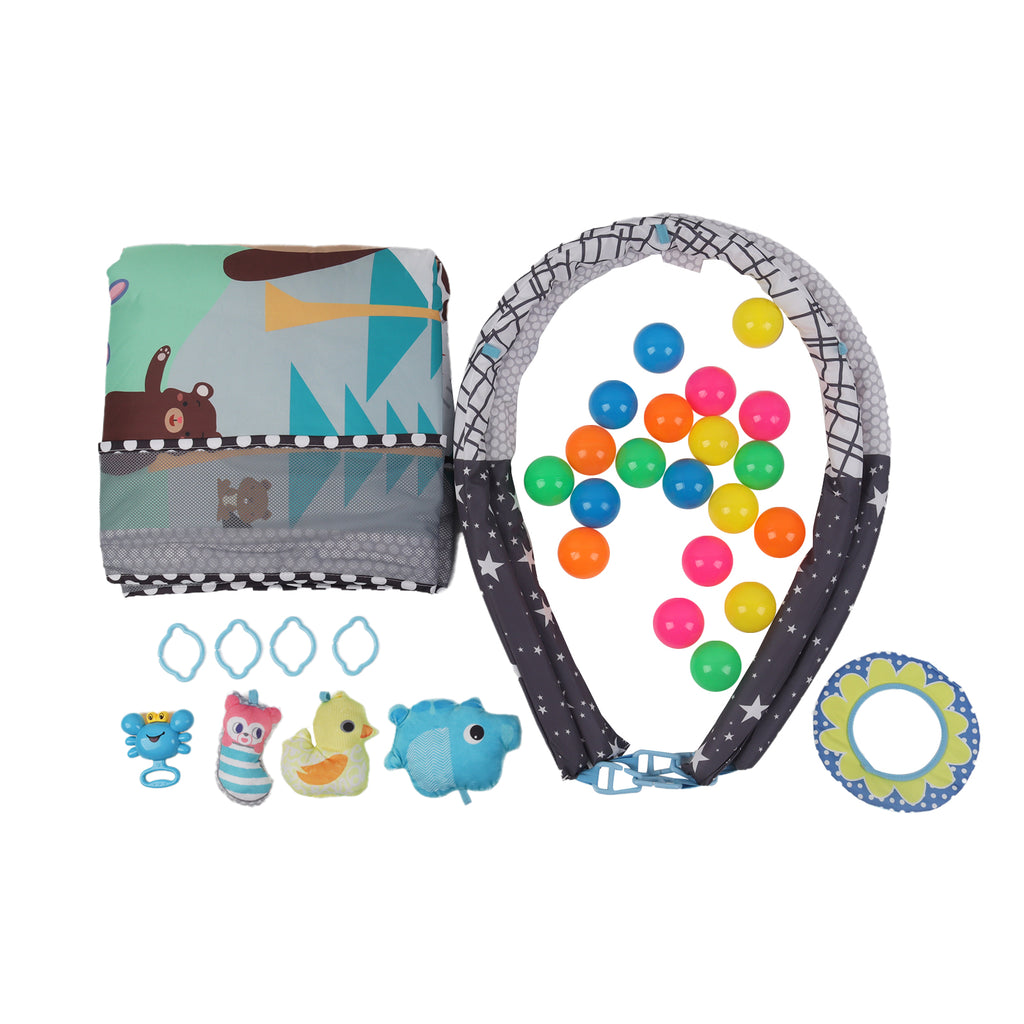 Kids 2 in 1 Foldable Baby Soft Play Floor Mat Activity Gym Fun Ball Pit Grey