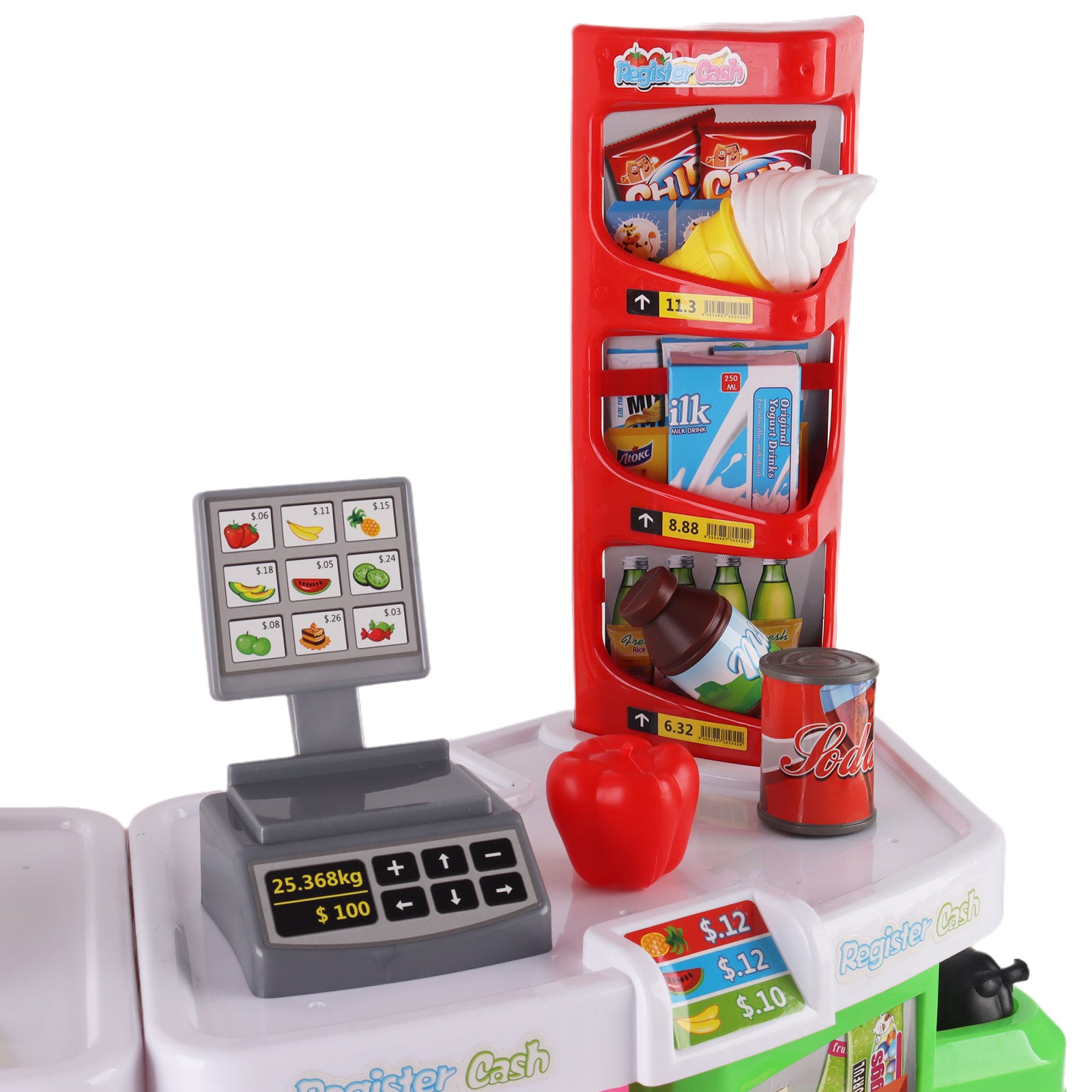 Supermarket Shop Counter Toy Pretend Play Set Trolley Cart Food Lights & Sound