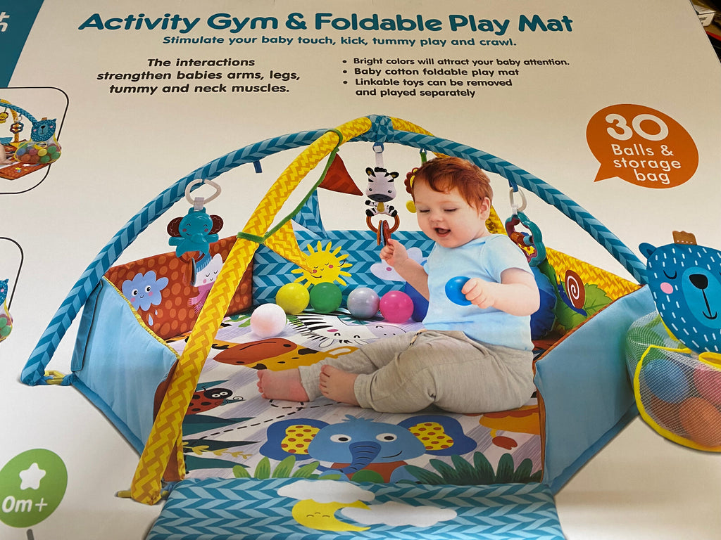 Gym Activity Foldable Play Mat Bag 30-Balls Tummy Play Kick Stimulate Your Baby (Blue)