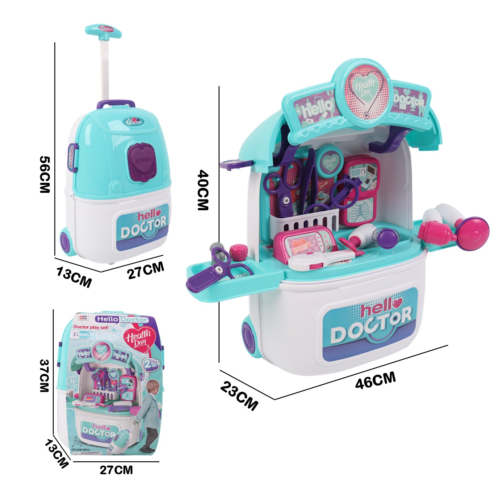 Kids Doctors Playset Portable Suitcase Medical Tools Pretend Role Play Toy Blue