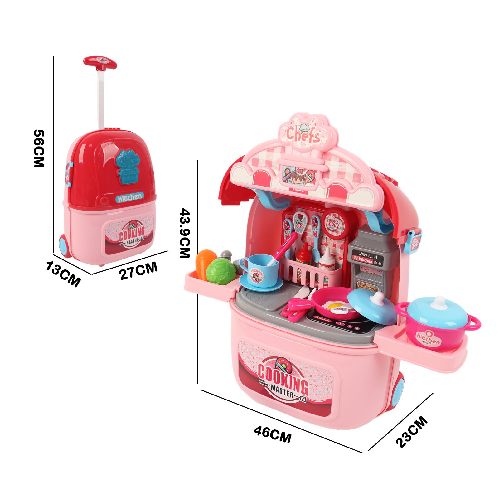 Kids Play Kitchen Set Portable Rolling Suitcase Cooking Pretend Play Toy