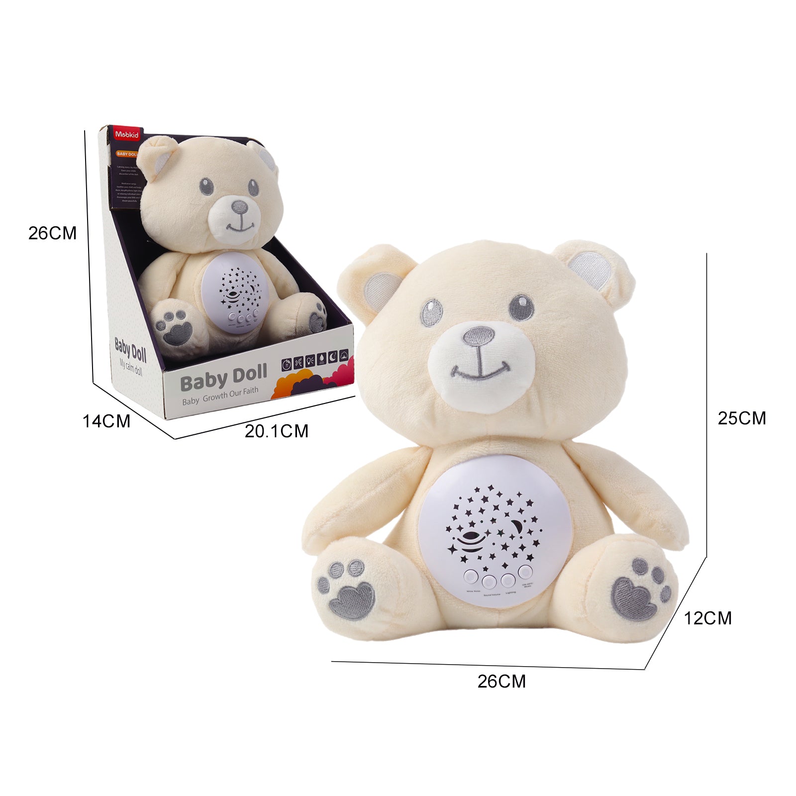 Baby Sleep Aid Plush, Night Light Projector with Starry Display and Soothing Sounds