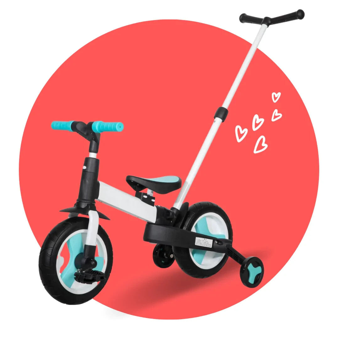 Balance Bike 4-in-1 Parent Push Handle Trike, 4-1 Easy Assemble Foldable (Blue)
