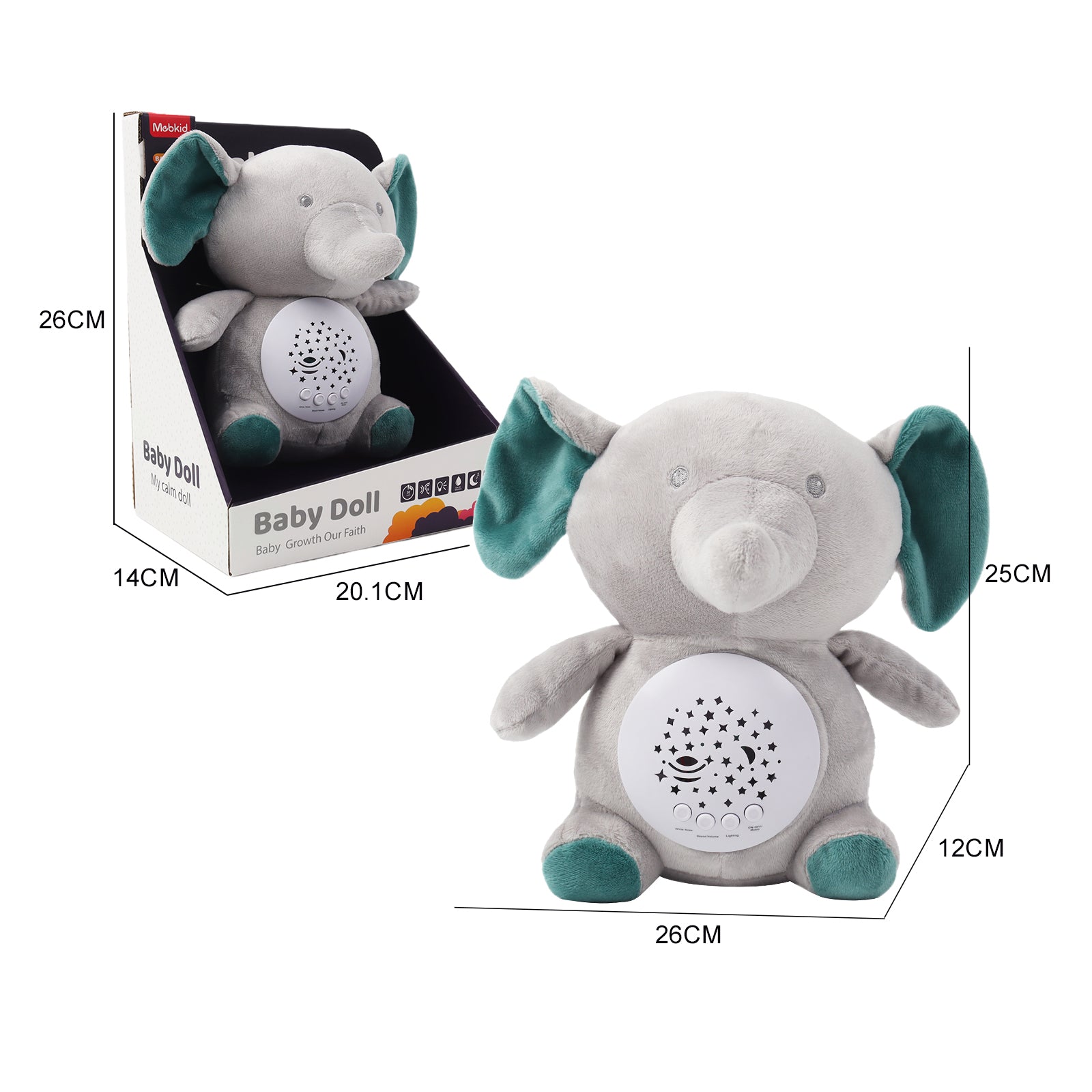 Baby Sleep Aid Plush, Night Light Projector with Starry Display and Soothing Sounds