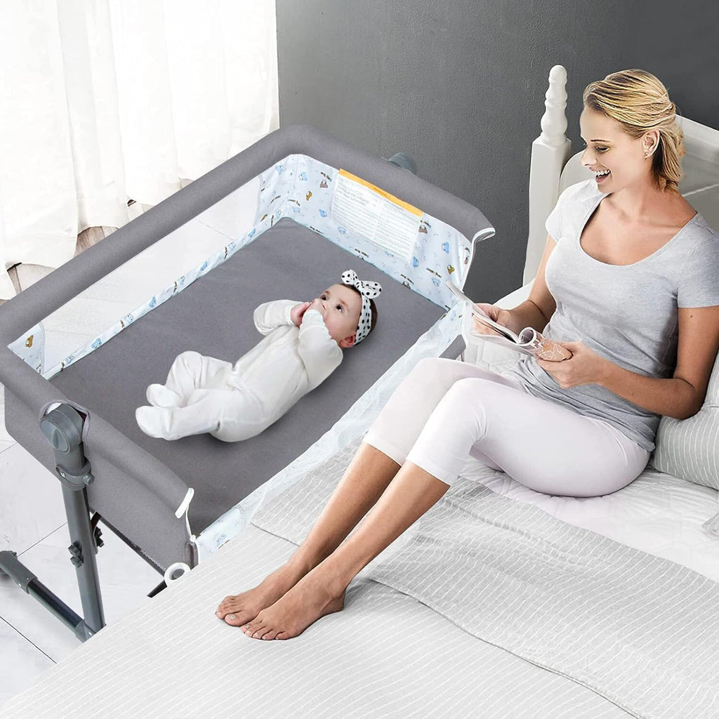 Bedside Crib for Baby Bassinet Sleeper with Wheels, Height Adjustable Tilts