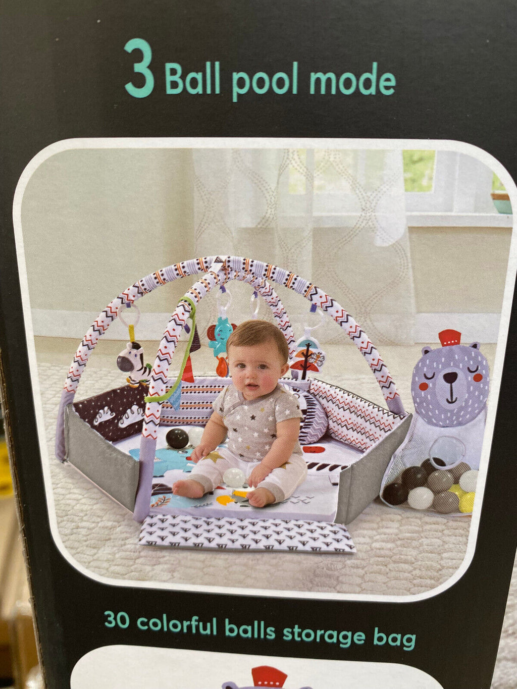 Gym Activity Foldable Play Mat Bag 30-Balls Tummy Play Kick Stimulate Your Baby (Grey)