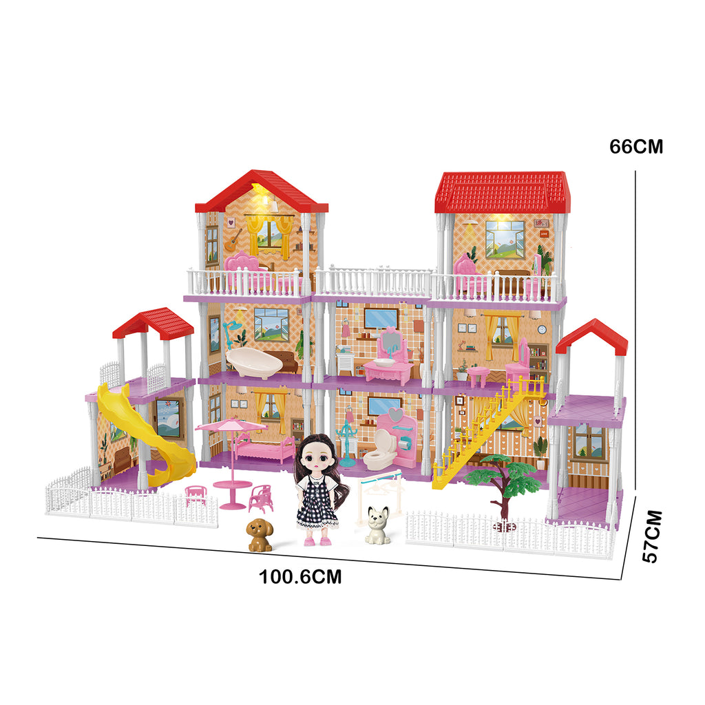DIY Doll House With Furniture Accessories Mansion Playhouse Toy 3 Dolls 171 Pcs