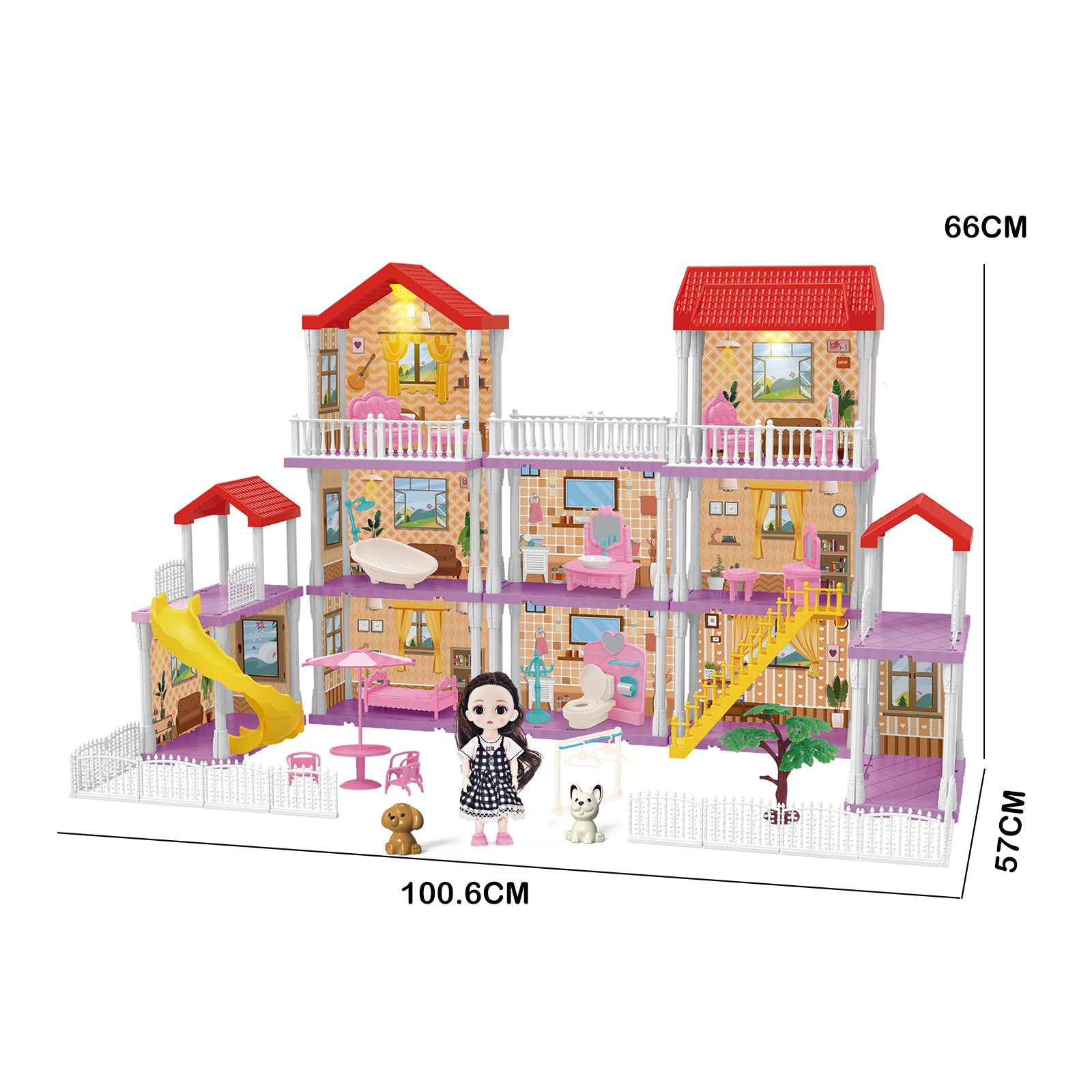 DIY Doll House With Furniture Accessories Mansion Playhouse Toy 3 Dolls 171 Pcs