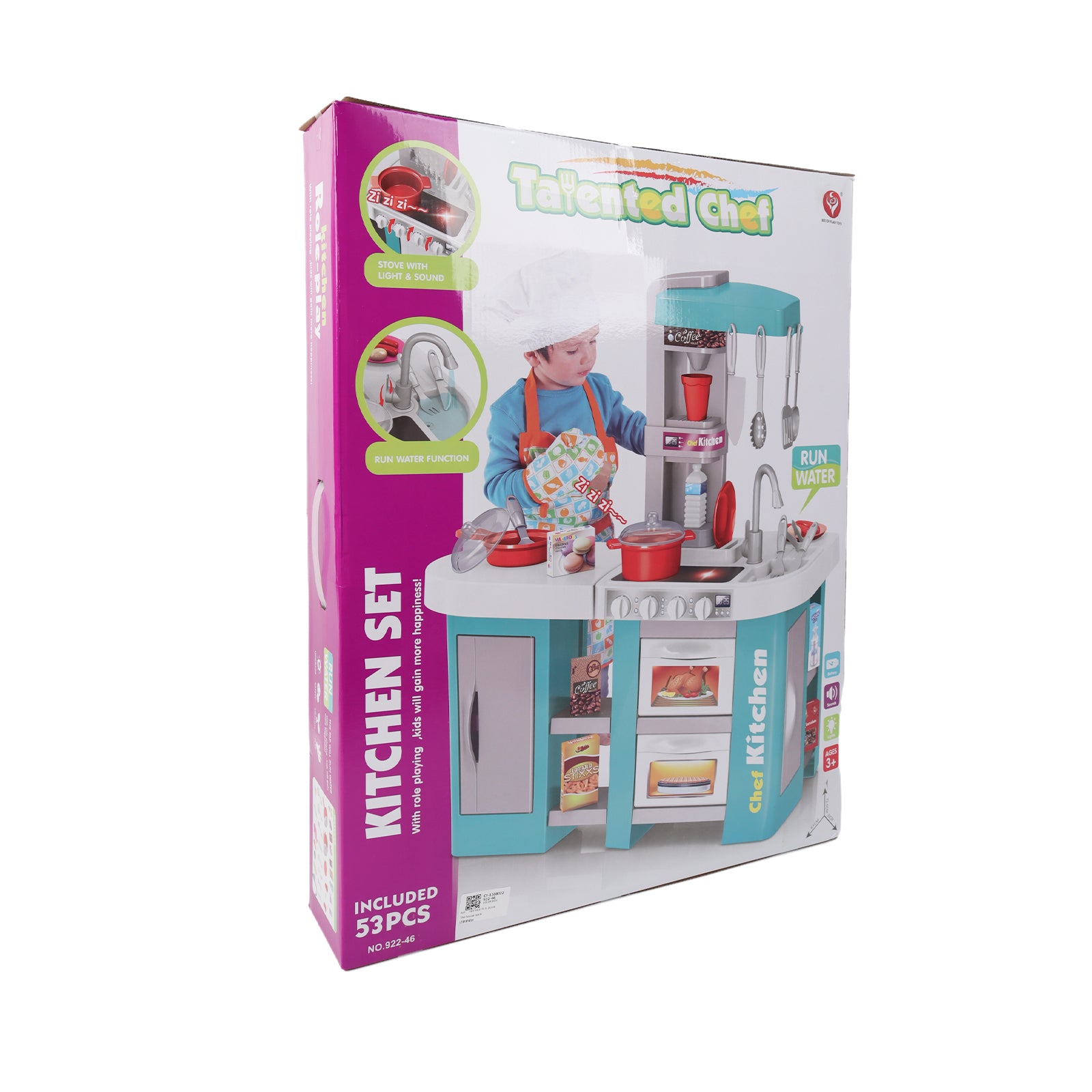 Kids Pretend Play Kitchen Set with Light & Sound Effects 53 Pieces
