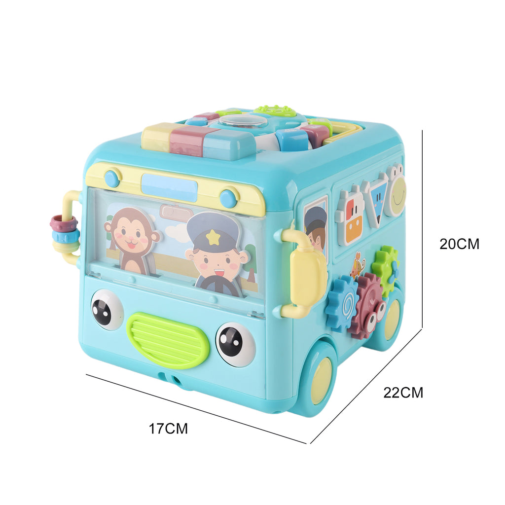 Kids Sensory Multifunction Bus Toy with Music Interactive Learning Toy Blue
