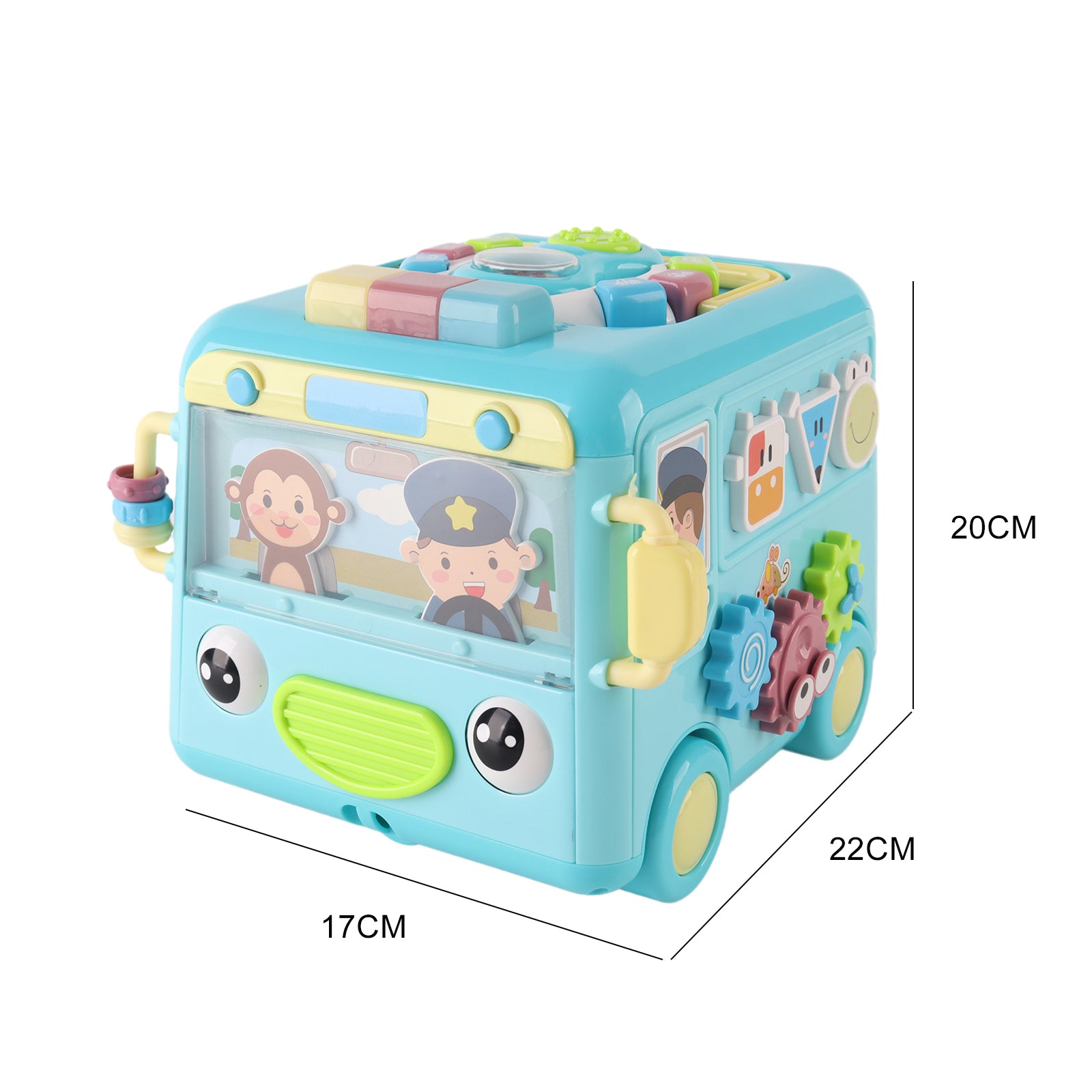 Kids Sensory Multifunction Bus Toy with Music Interactive Learning Toy Blue