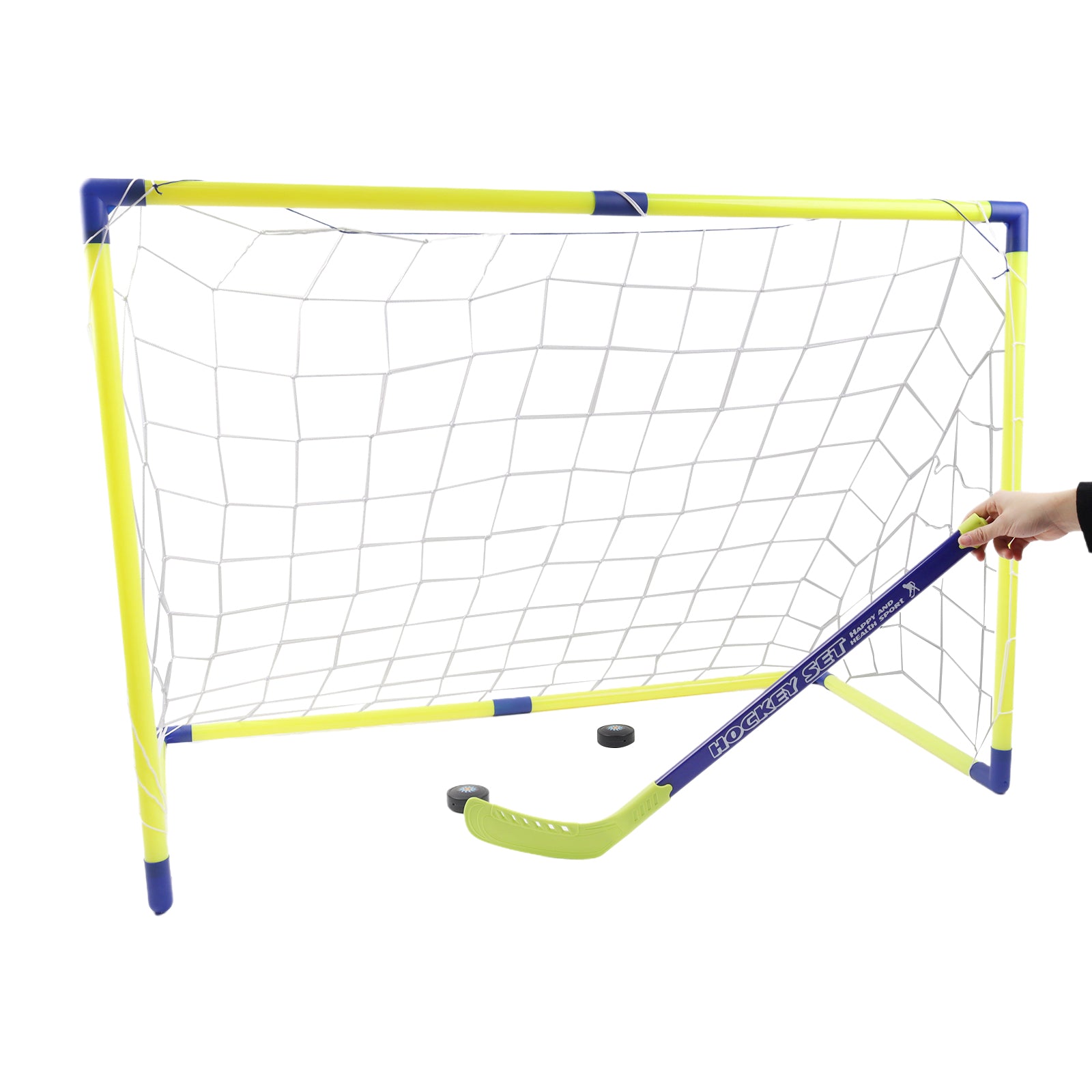 2 in 1 Football & Hockey Kids Goal Net Folding Set Ball Pucks Outdoor