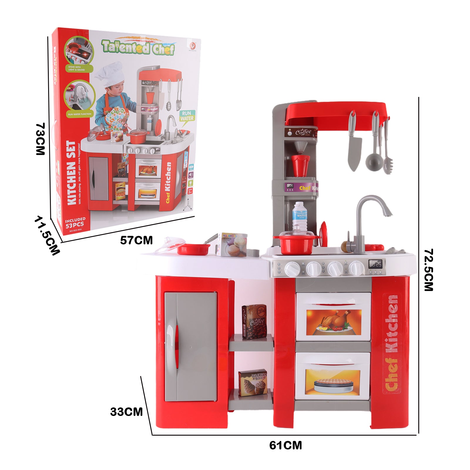 Kids Pretend Play Kitchen Set with Light & Sound Effects 53 Pieces