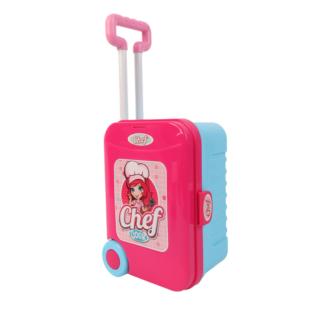 3-in-1 Kids Pretend Kitchen Cooking Toy Portable Storage Suitcase Role Play