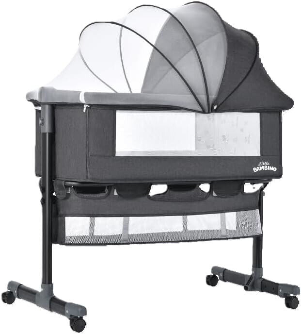 Bedside Crib for Baby Bassinet Sleeper with Wheels, Height Adjustable Tilts