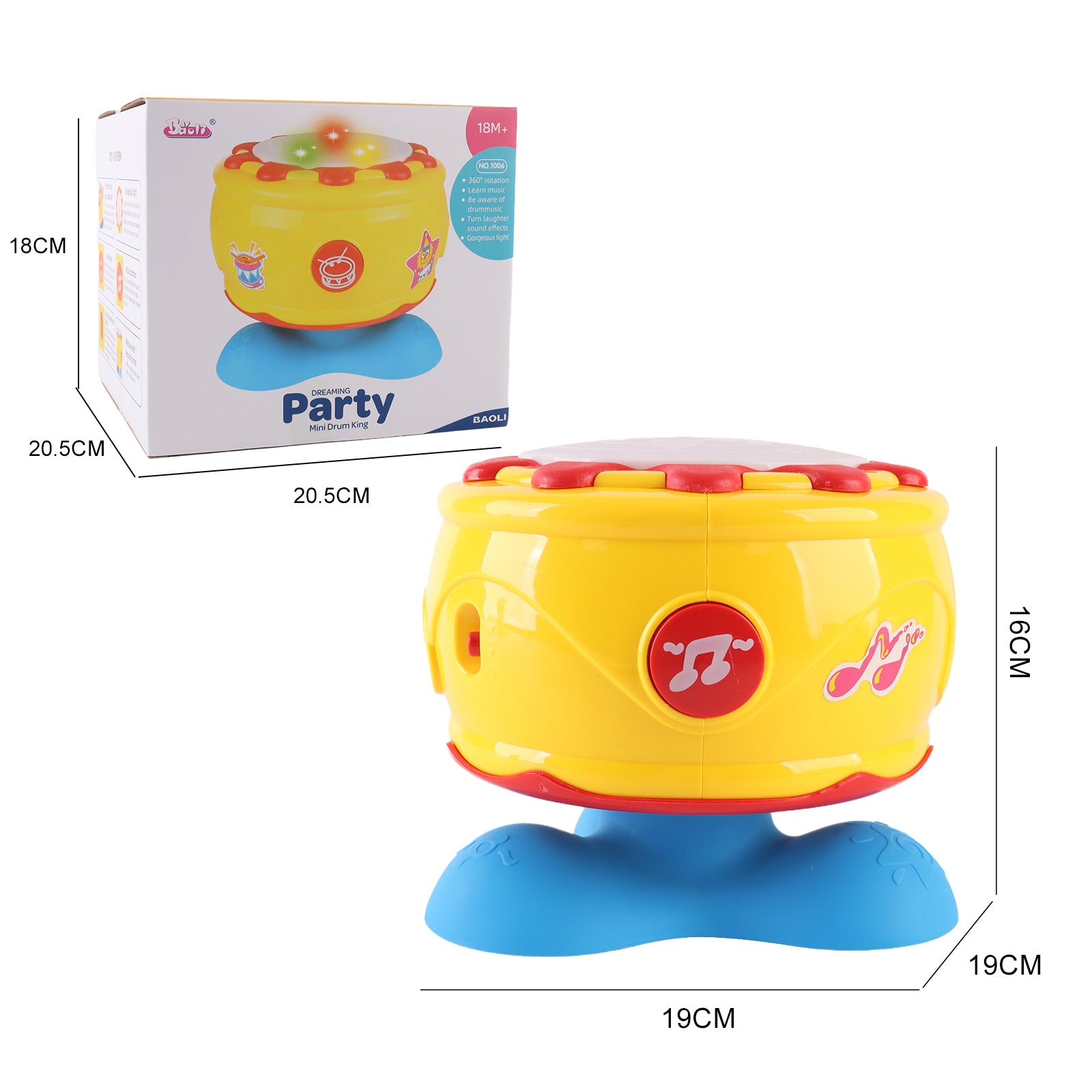 Baby's Music Hand Drum Rotating 360 Degrees Light Learning Baby Sensory Toy