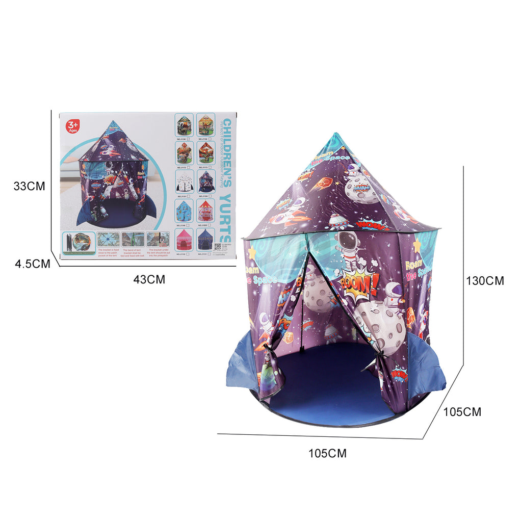 Rocket Ship Kids Pop Up Play Tent Yurt Indoor/Outdoor Space Astronaut Spaceship
