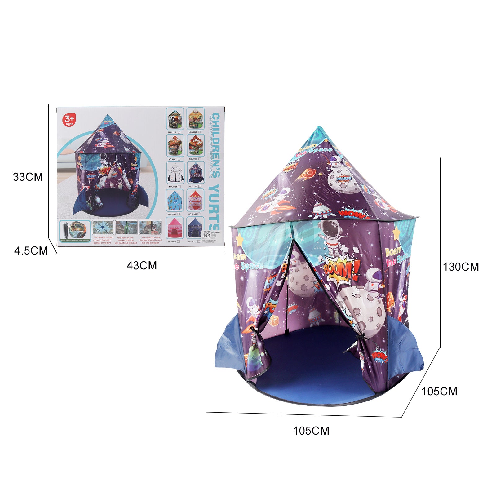 Rocket Ship Kids Pop Up Play Tent Yurt Indoor/Outdoor Space Astronaut Spaceship