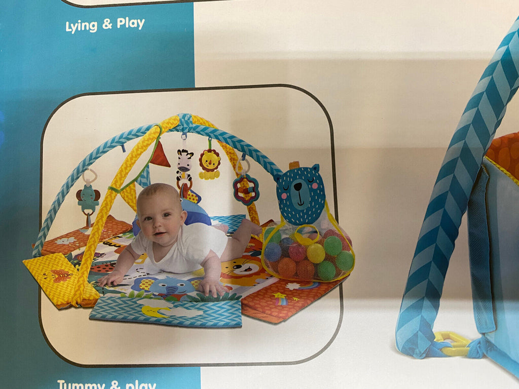 Gym Activity Foldable Play Mat Bag 30-Balls Tummy Play Kick Stimulate Your Baby (Blue)