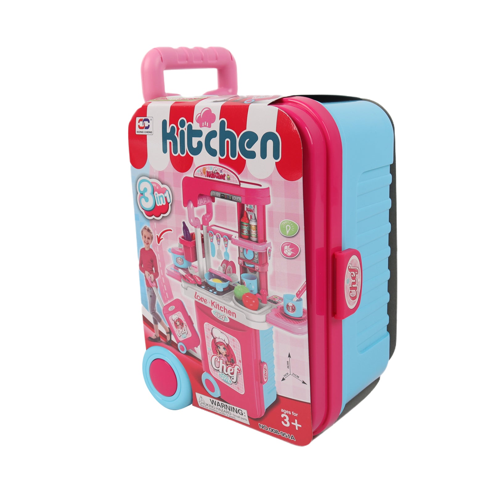 3-in-1 Kids Pretend Kitchen Cooking Toy Portable Storage Suitcase Role Play