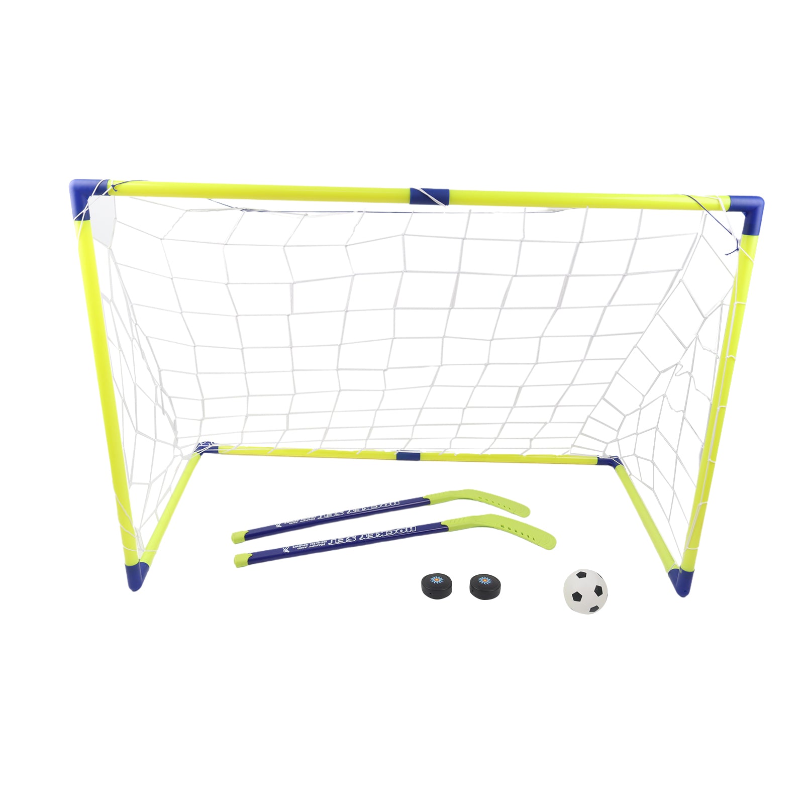 2 in 1 Football & Hockey Kids Goal Net Folding Set Ball Pucks Outdoor