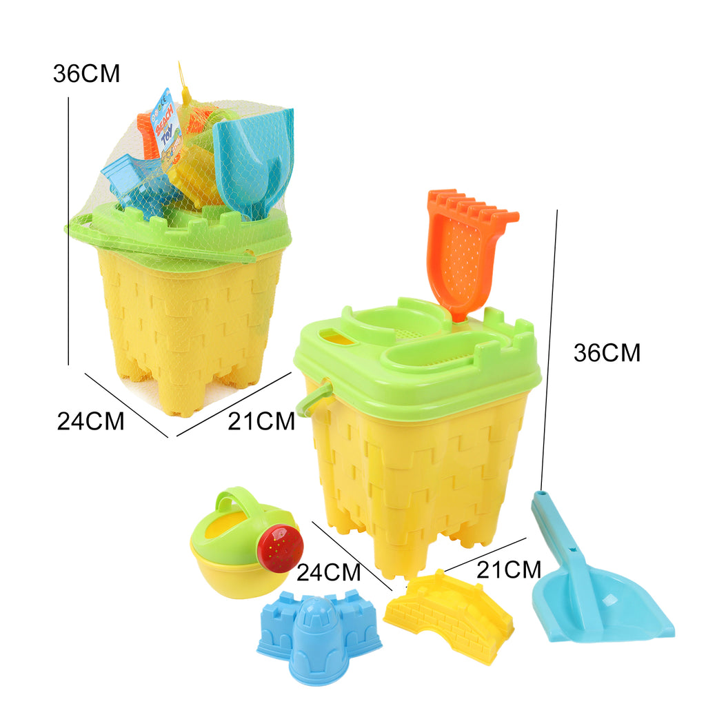 Kids Sand Bucket Beach Play Set Sandpit Outdoor Toys Rake Spade Moulds 7 Pieces