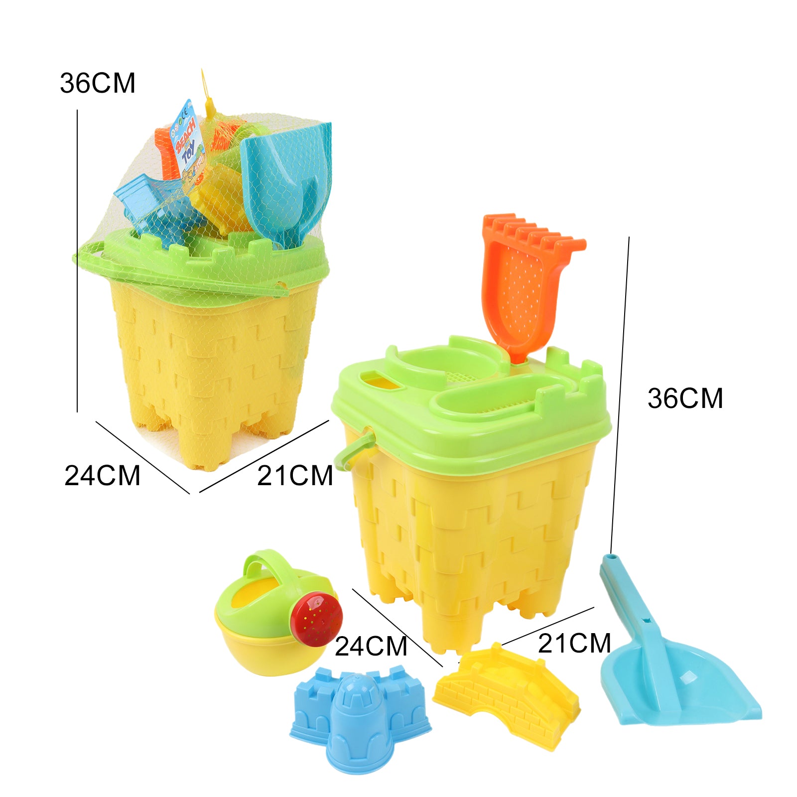 Kids Sand Bucket Beach Play Set Sandpit Outdoor Toys Rake Spade Moulds 7 Pieces
