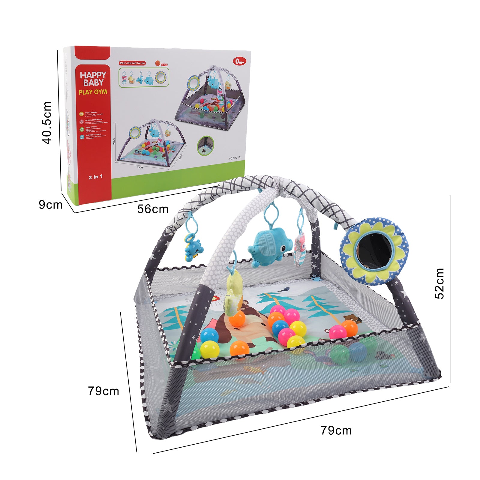 Kids 2 in 1 Foldable Baby Soft Play Floor Mat Activity Gym Fun Ball Pit Grey