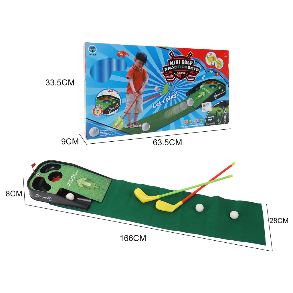 Kids Mini Golf Practice Putting Green Toy Set Lights Sound Game Mat Indoor Sport