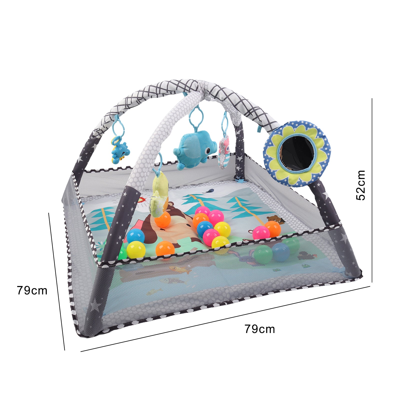 Kids 2 in 1 Foldable Baby Soft Play Floor Mat Activity Gym Fun Ball Pit Grey