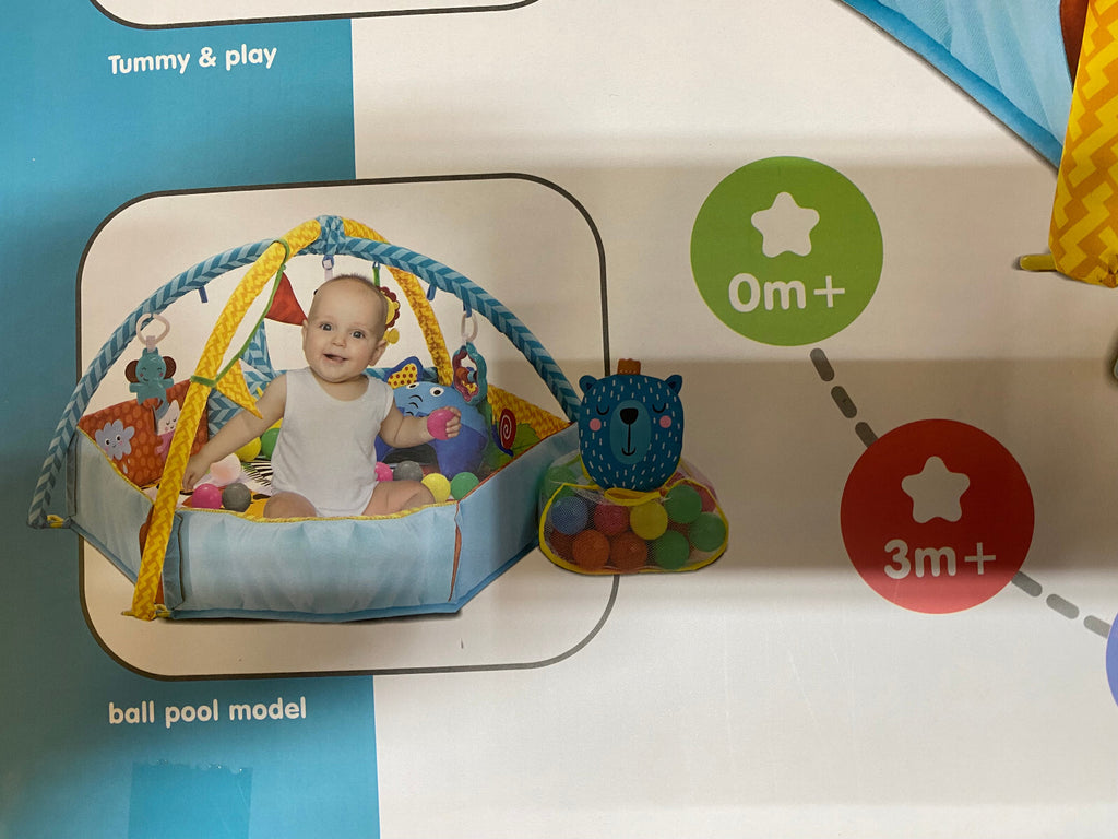 Gym Activity Foldable Play Mat Bag 30-Balls Tummy Play Kick Stimulate Your Baby (Blue)