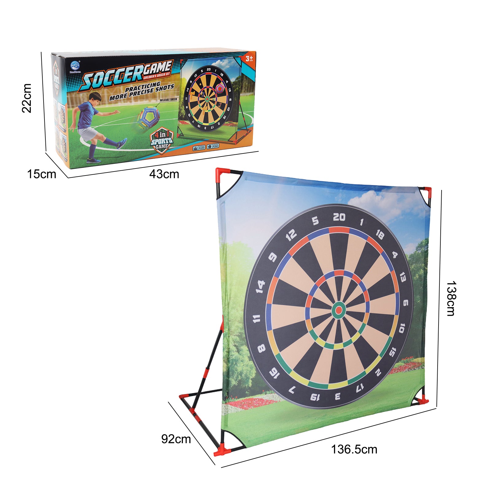4-in-1 Giant Kids Target Game – Bullseye, Football, Golf & Axe Throwing Set