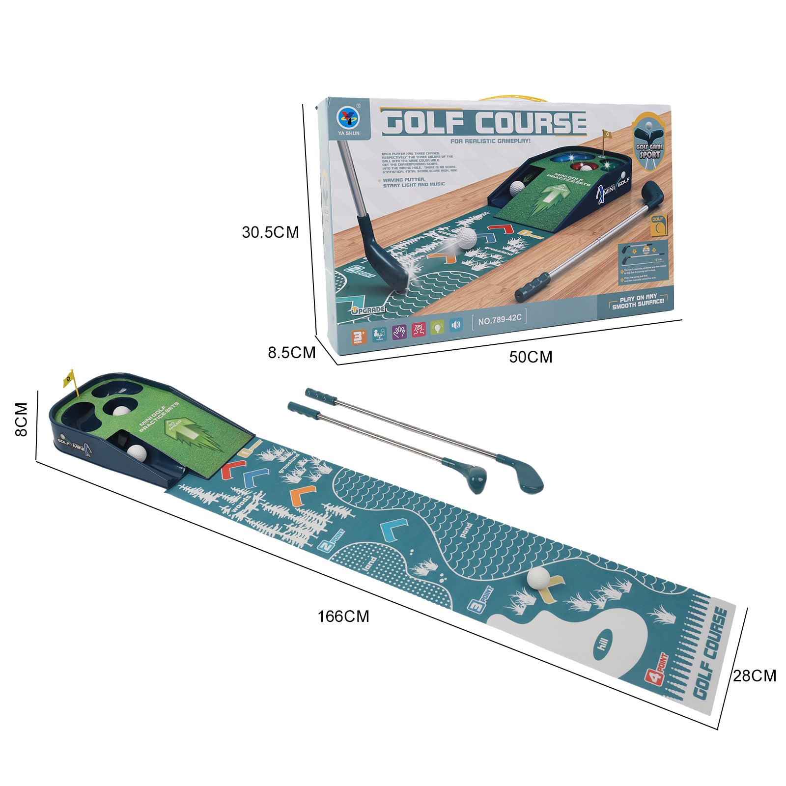 Mini Golf Putting Mat Game Flash Sound Golf Balls Clubs Kids Sport Toy Age 3+