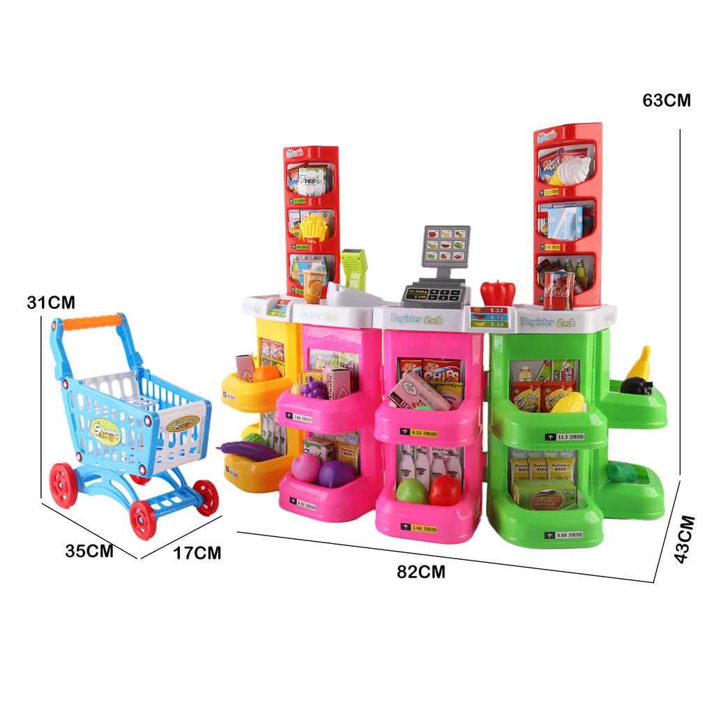 Supermarket Shop Counter Toy Pretend Play Set Trolley Cart Food Lights & Sound