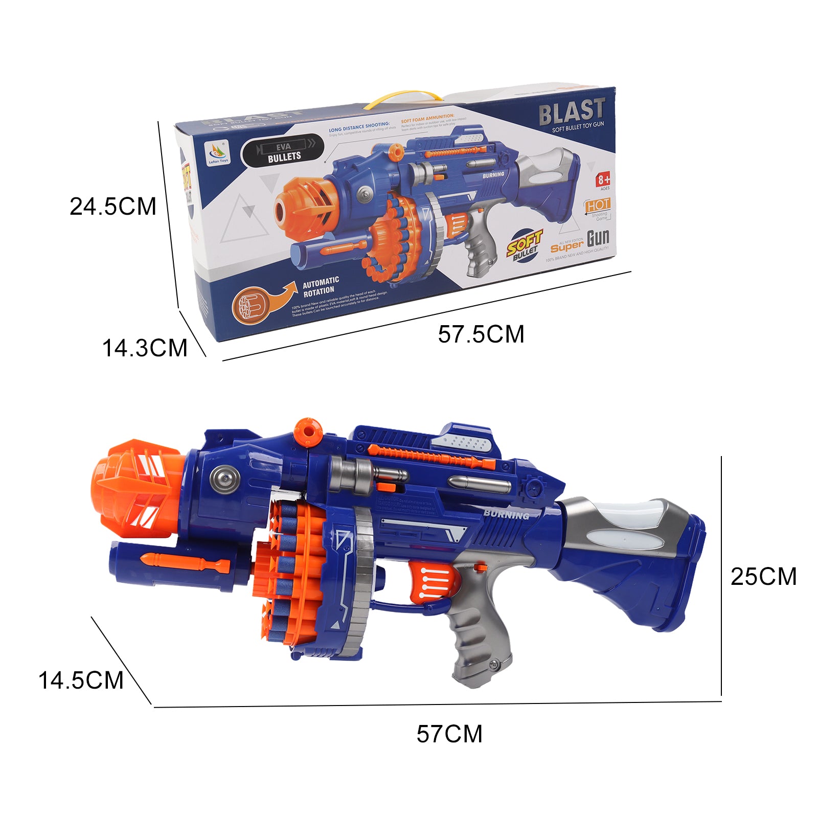 Kids Toy Foam Blasters Gun Continuous Rotating, 55 Soft Foam Bullets Gift Set
