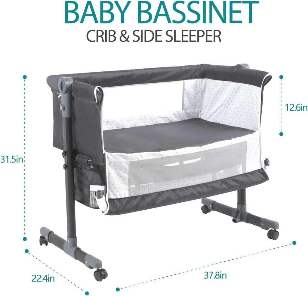 Bedside Crib for Baby Bassinet Sleeper with Wheels, Height Adjustable Tilts