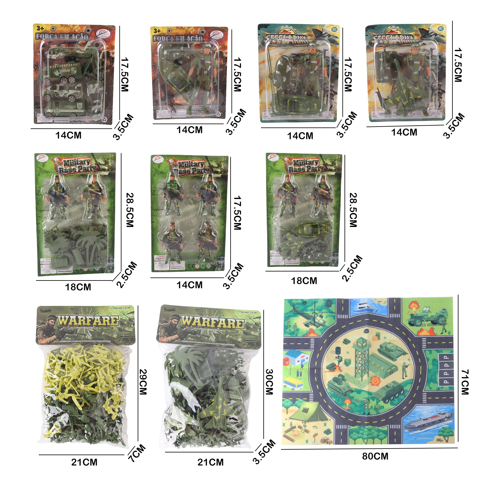 Military Play Sets Toy Soldiers with Vehicles, Battle Map, Bases, Boats. 9 Sets