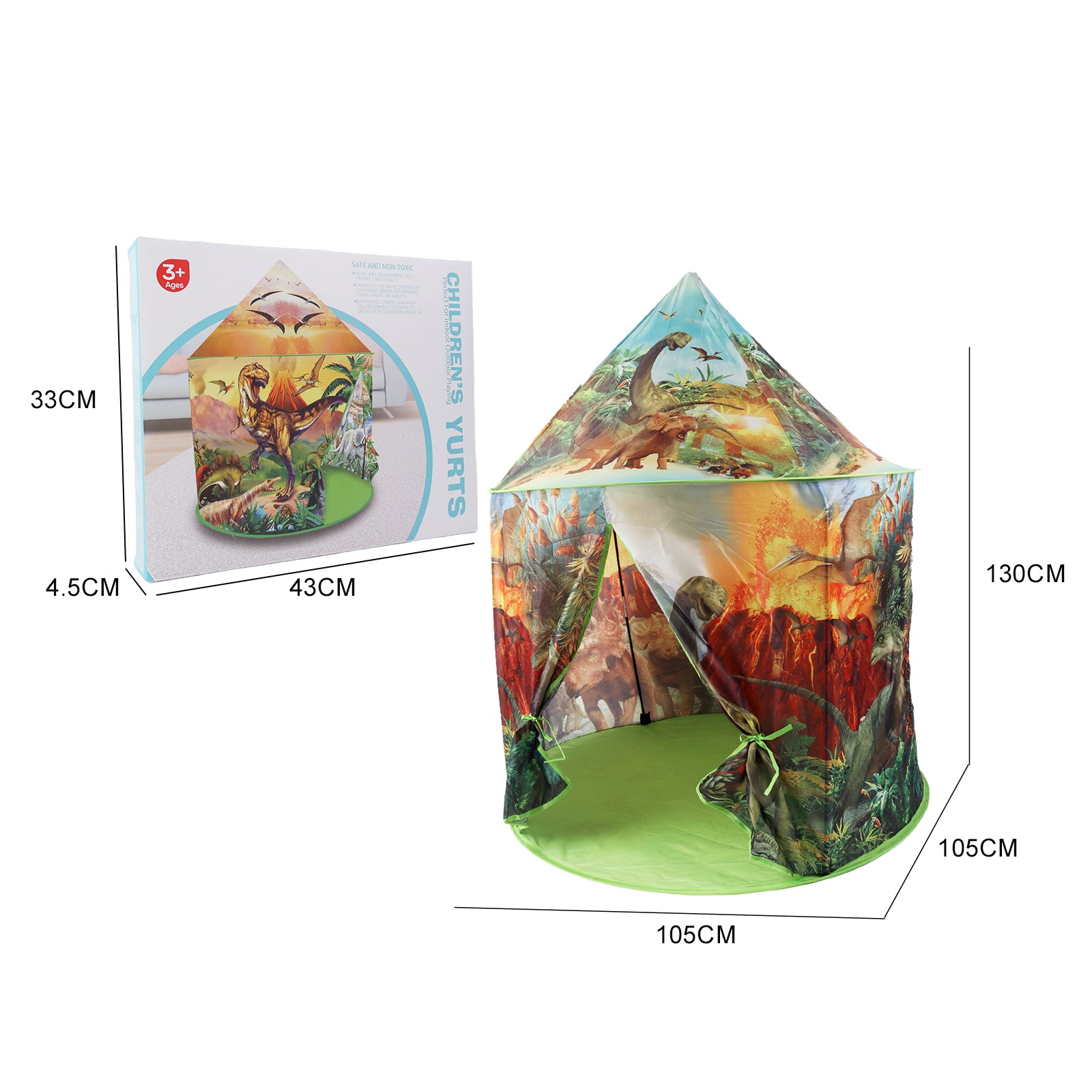 Dinosaur Kids Pop Up Play Tent Yurt Indoor/Outdoor Discovery Adventure Playhouse